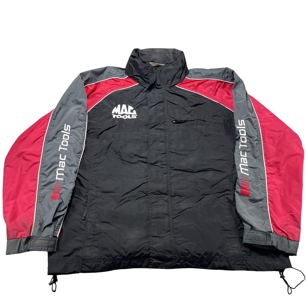 Mac Tools Jacket Mens XL Black Red Nylon Windbreaker Full Zip Logo No Liner